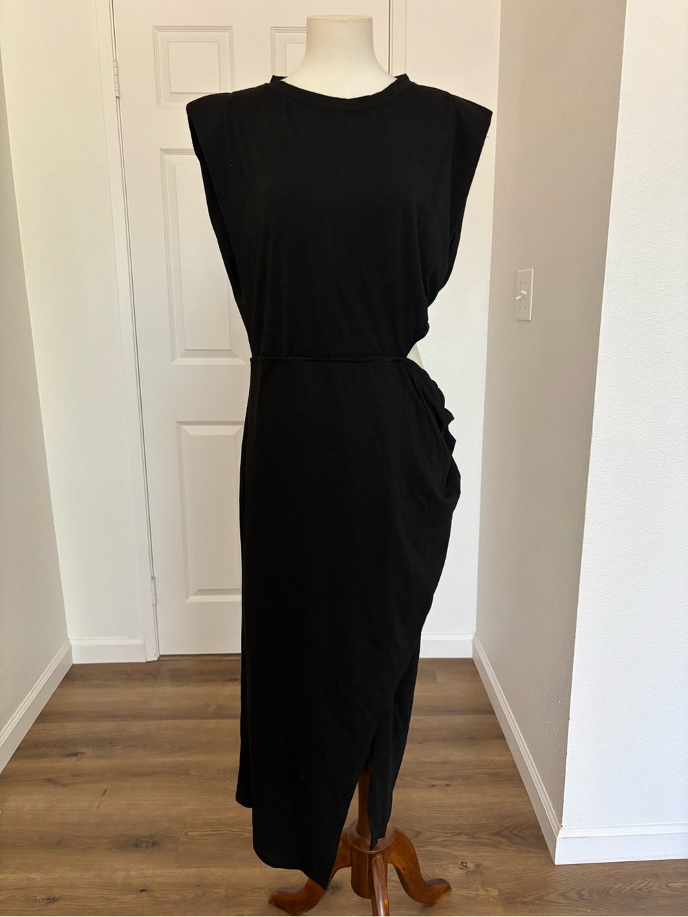 NWT Cupshe Black Midi Dress with Side Drape - Picture 2 of 16